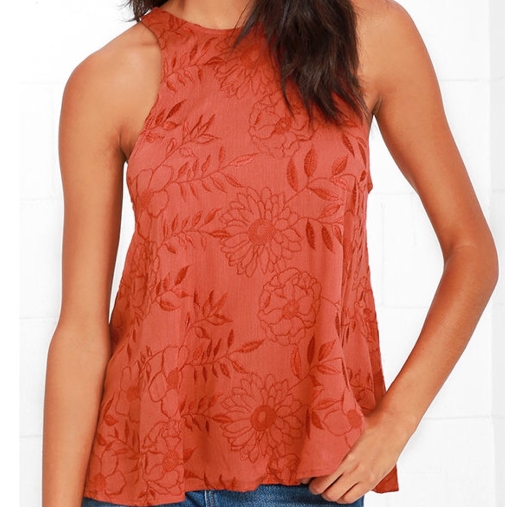 NWT LUCY LOVE Red Embroidered Tank Top